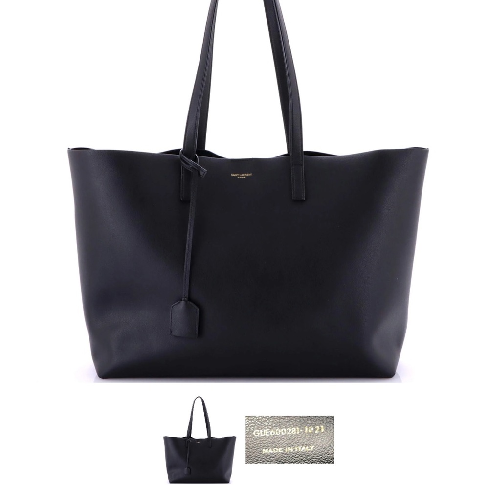 Saint Laurent Large Black Leather Shopper Tote Bag